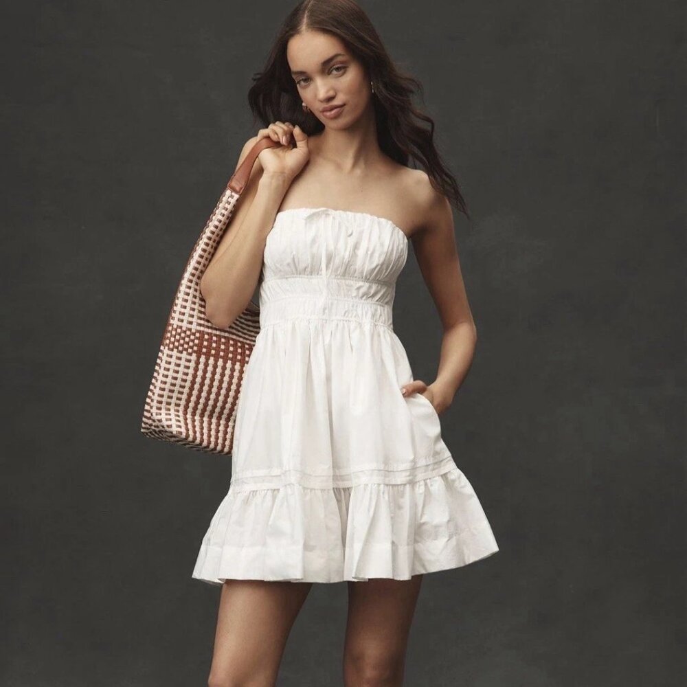 Anthropologie The Somerset Strapless Mini Dress White